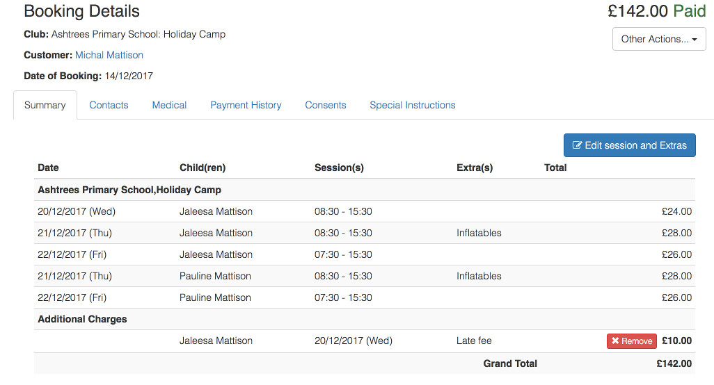 Adding an additional charge to a customers booking Kids Club HQ